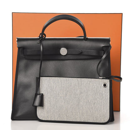 Hermes Toile H Berline Vache Hunter Herbag Zip PM 31 Black Ecru 12 of 12