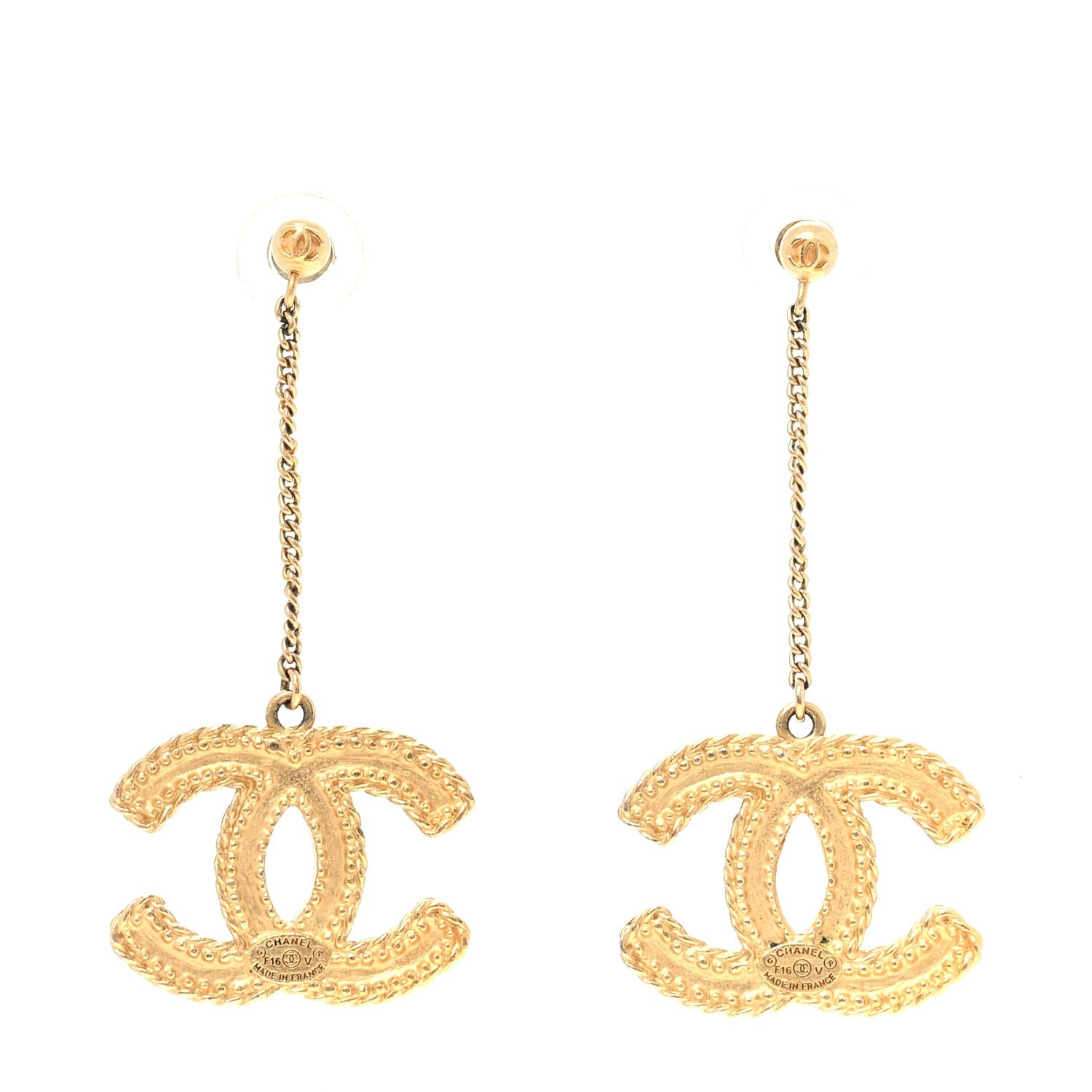 Chanel CC Drop Earrings Matte  Gold 2 of 4