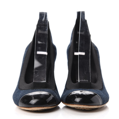 Chanel Denim Patent CC Elastic Stretch Pumps 36.5 Blue Black 2 of 11