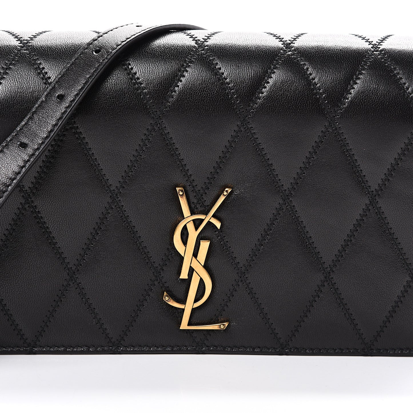 Lambskin Diamond Quilted Monogram Angie Chain Bag Black