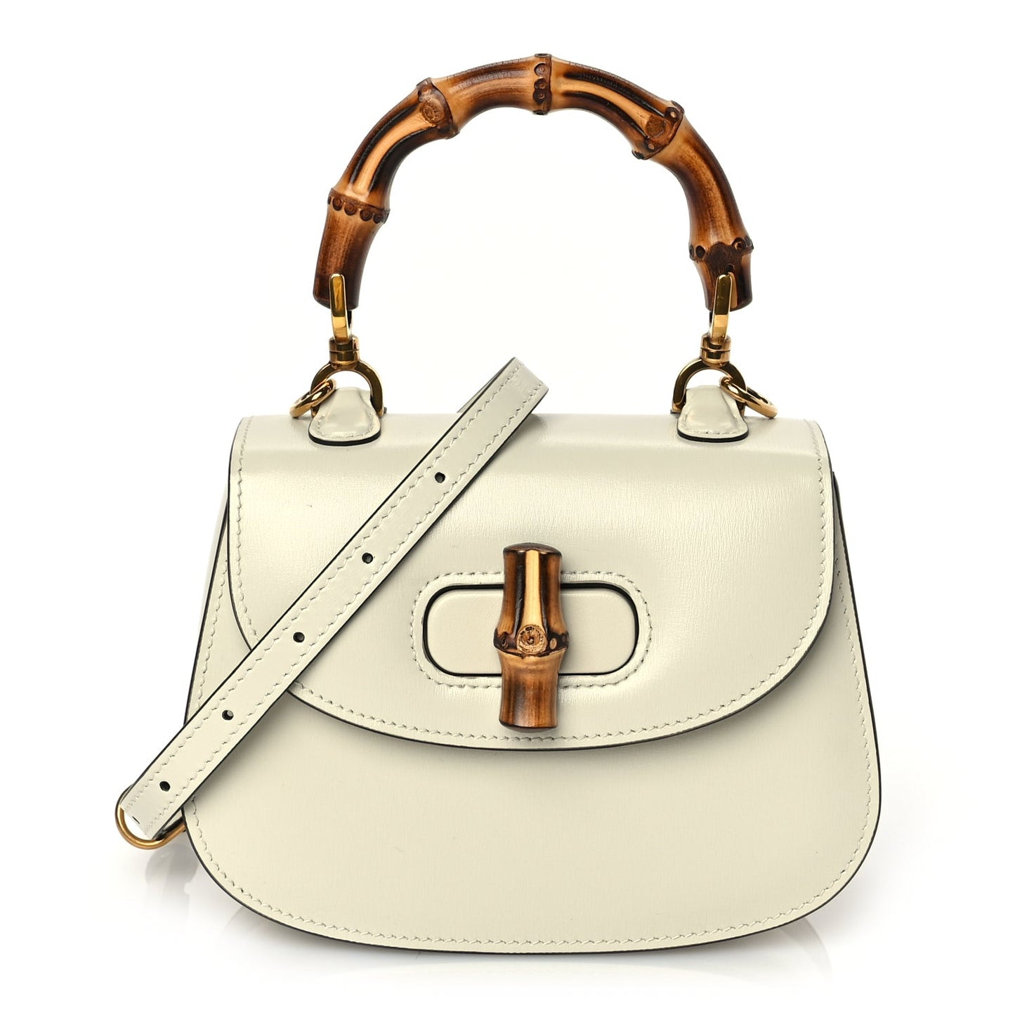 Boarded Dyana Lux Calfskin Web Mini Bamboo 1947 Top Handle Bag Mystic White
