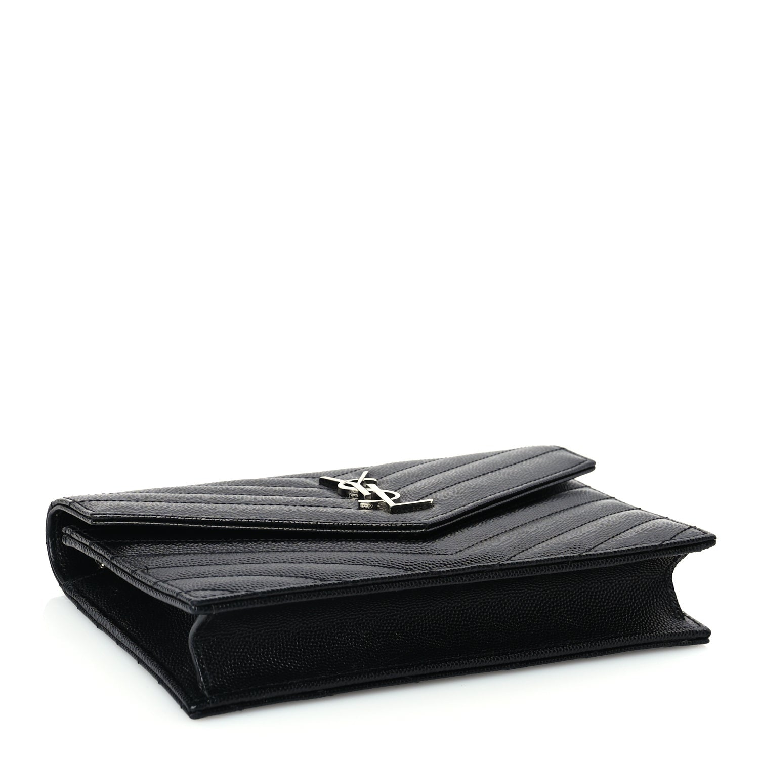 Saint Laurent Grain De Poudre Matelasse Chevron Monogram Envelope Chain Wallet Black 5 of 16