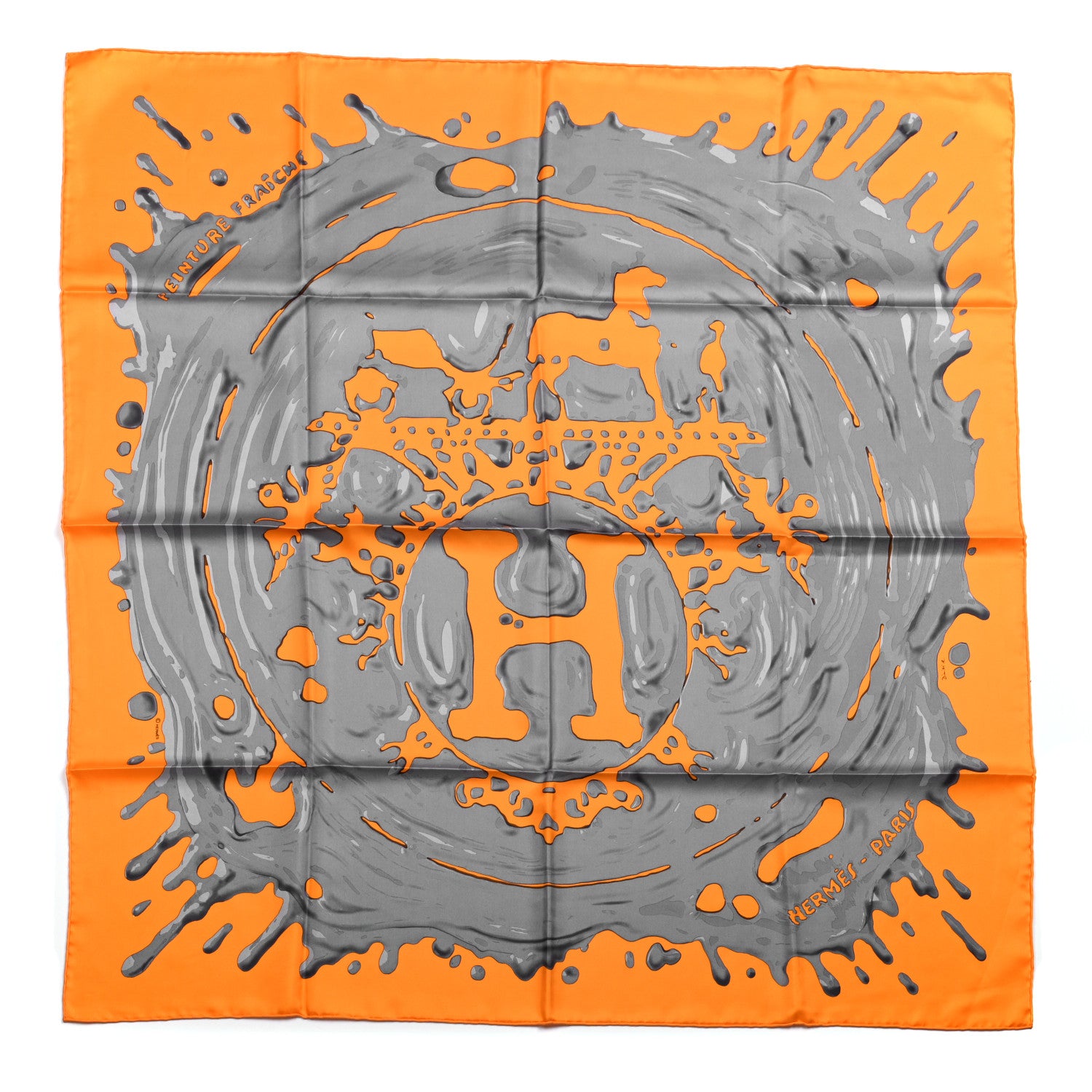 Hermes Silk Peinture Fraiche Scarf 90 Orange Gris 1 of 5