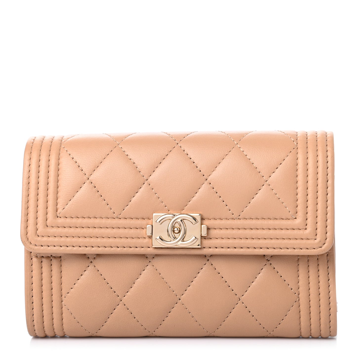 Lambskin Quilted Medium Boy Flap Wallet Beige