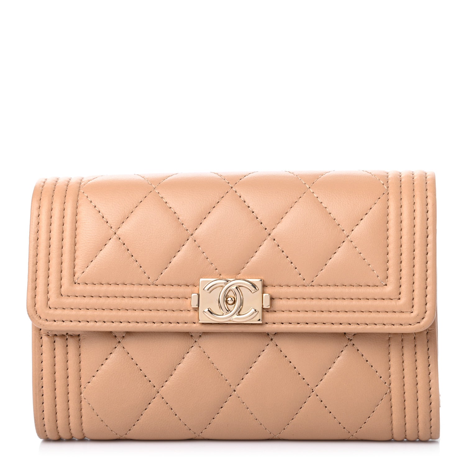 Chanel Lambskin Quilted Medium Boy Flap Wallet Beige 1 of 7