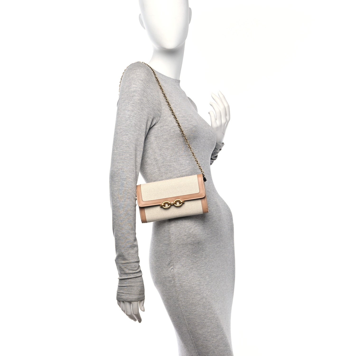 Saint Laurent Calfskin Canvas Le Maillon Chain Wallet Tan 2 of 9