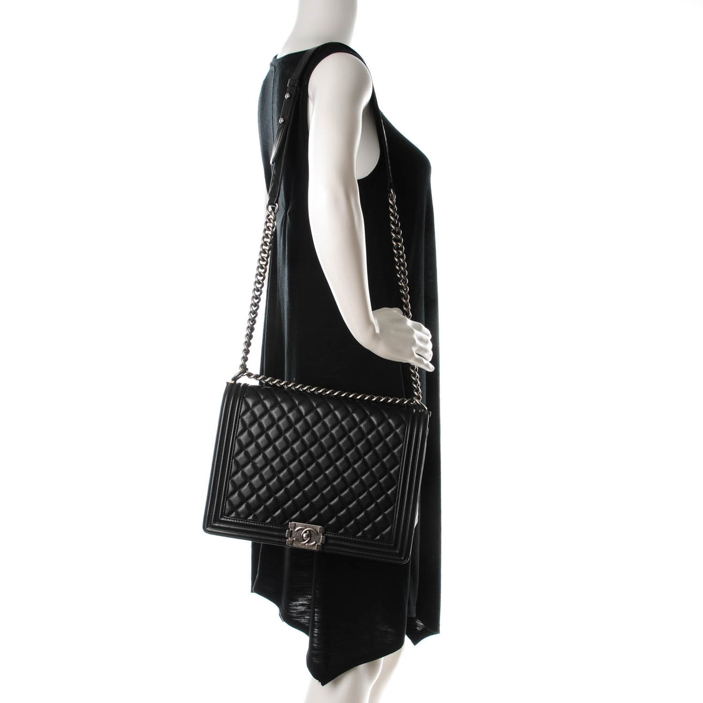 Lambskin Quilted Large Boy Flap Black