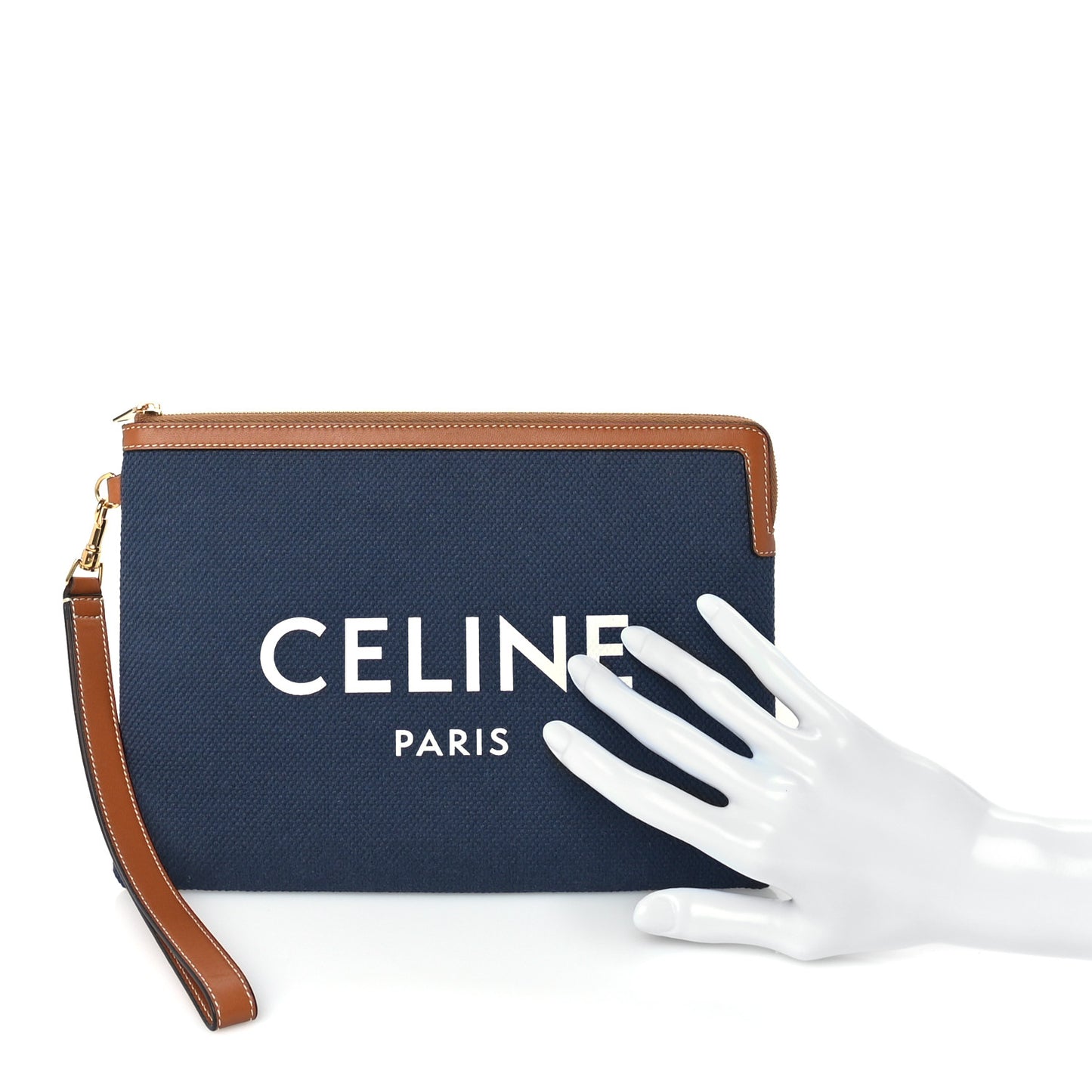 Jacquard Calfskin Small Pouch Navy Tan