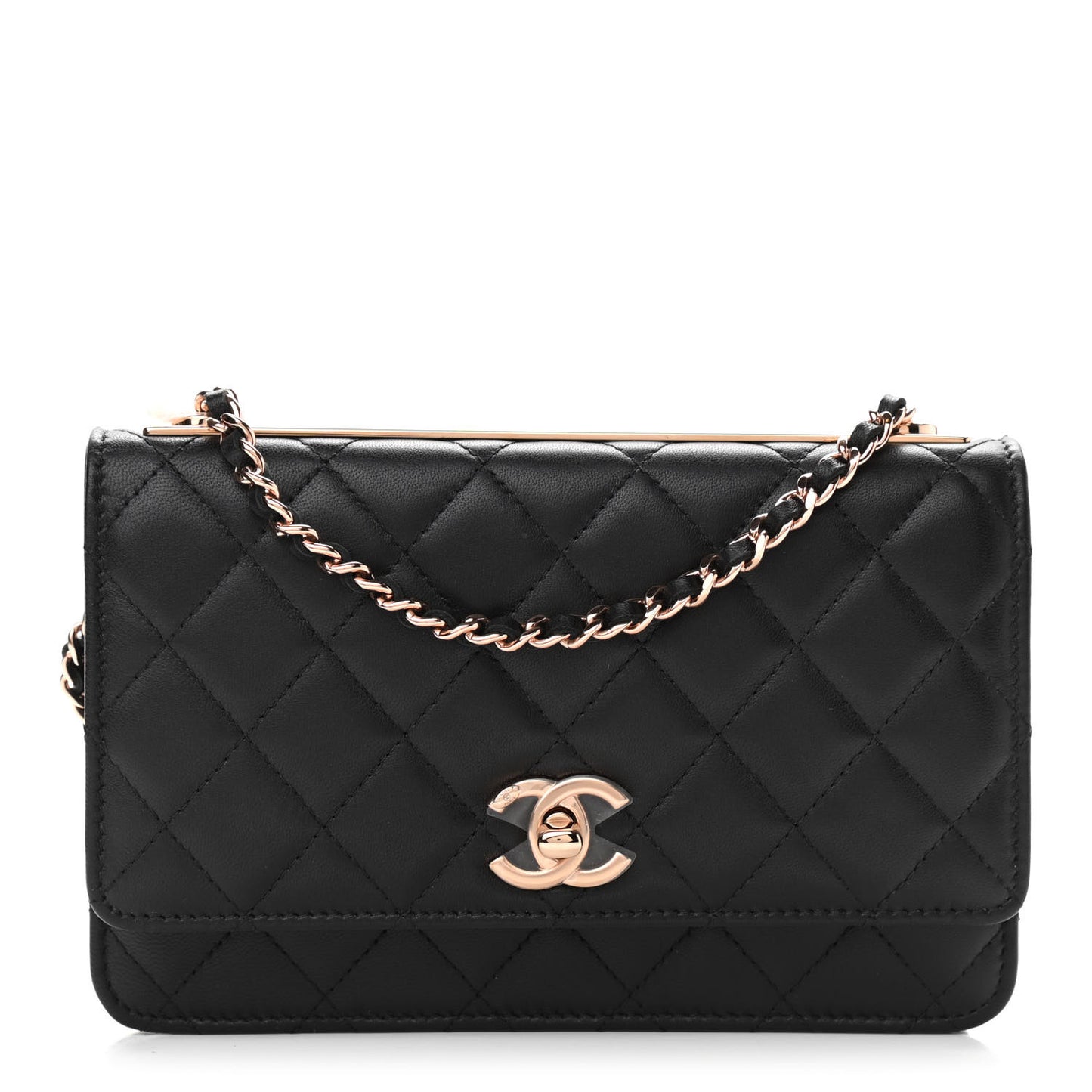 Lambskin Quilted Trendy CC Wallet On Chain WOC Black