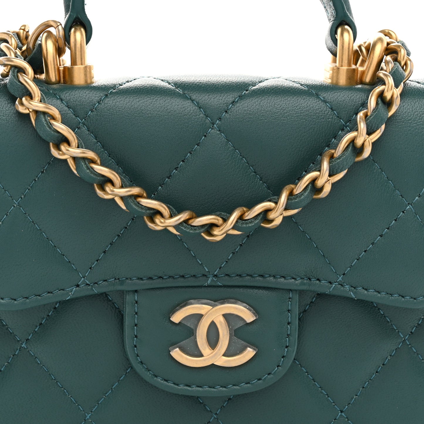 Lambskin Quilted Top Handle Flap Coin Purse With Chain Green
