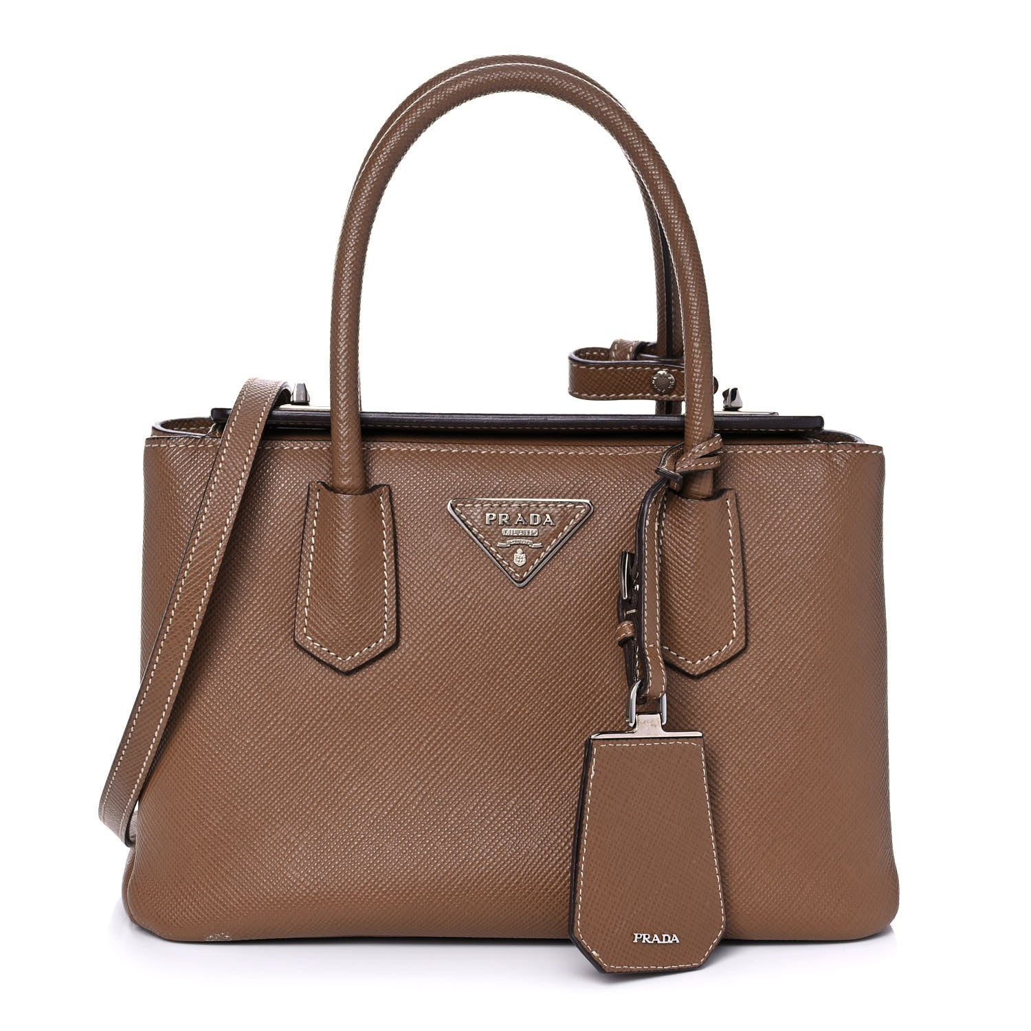 Prada Saffiano Cuir Small Twin Tote Cannella Cocco 1 of 14