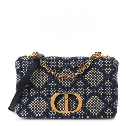 Christian Dior Fabric Macrocannage Woven Medium Caro Bag Blue White 1 of 9
