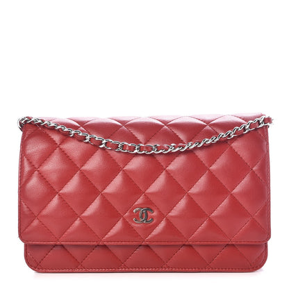 Chanel Lambskin Quilted Wallet On Chain WOC Red 1 of 8