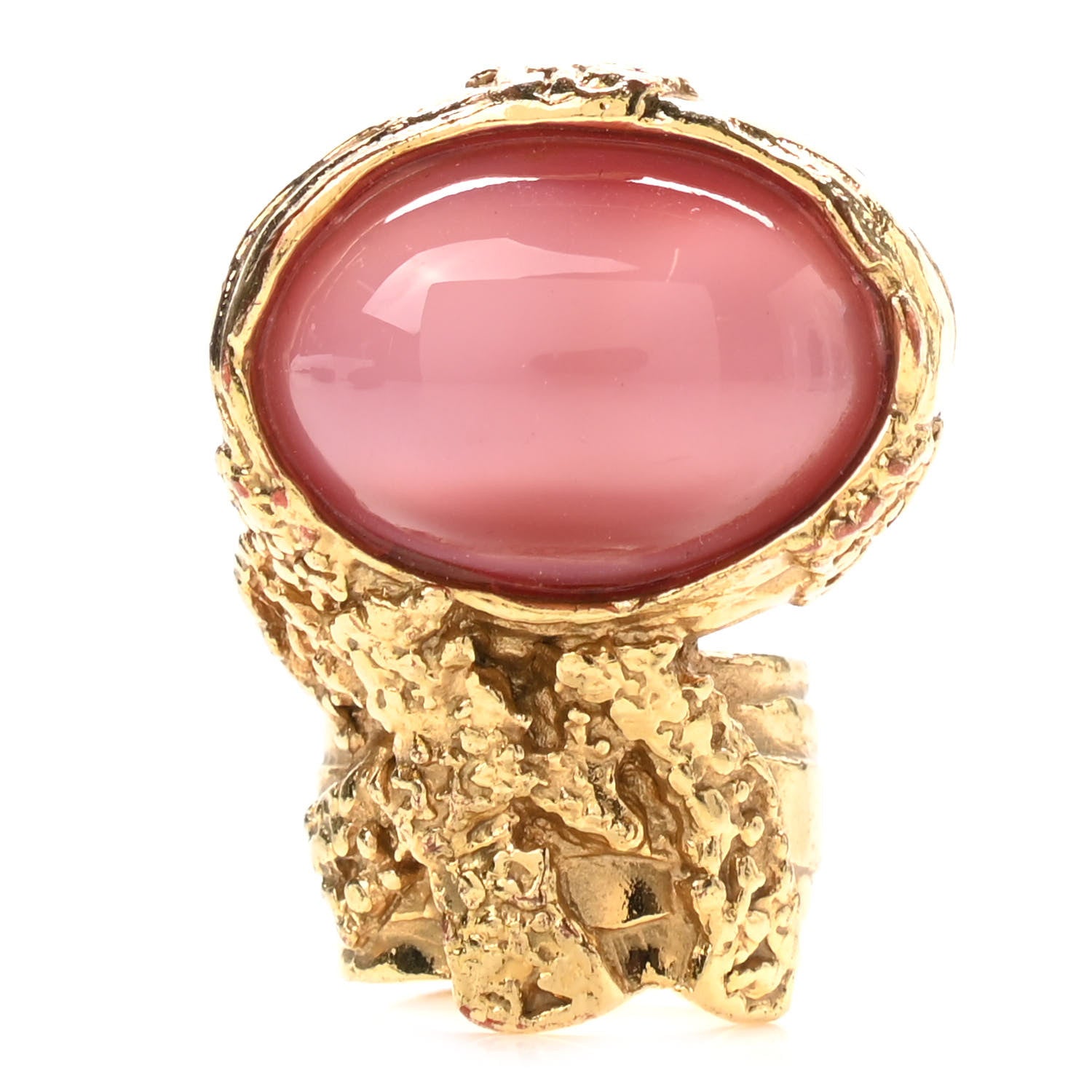Saint Laurent Glass Cabochon Arty Ovale Ring 6 Gold Pink 1 of 5