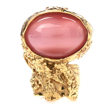 Saint Laurent Glass Cabochon Arty Ovale Ring 6 Gold Pink 1 of 5