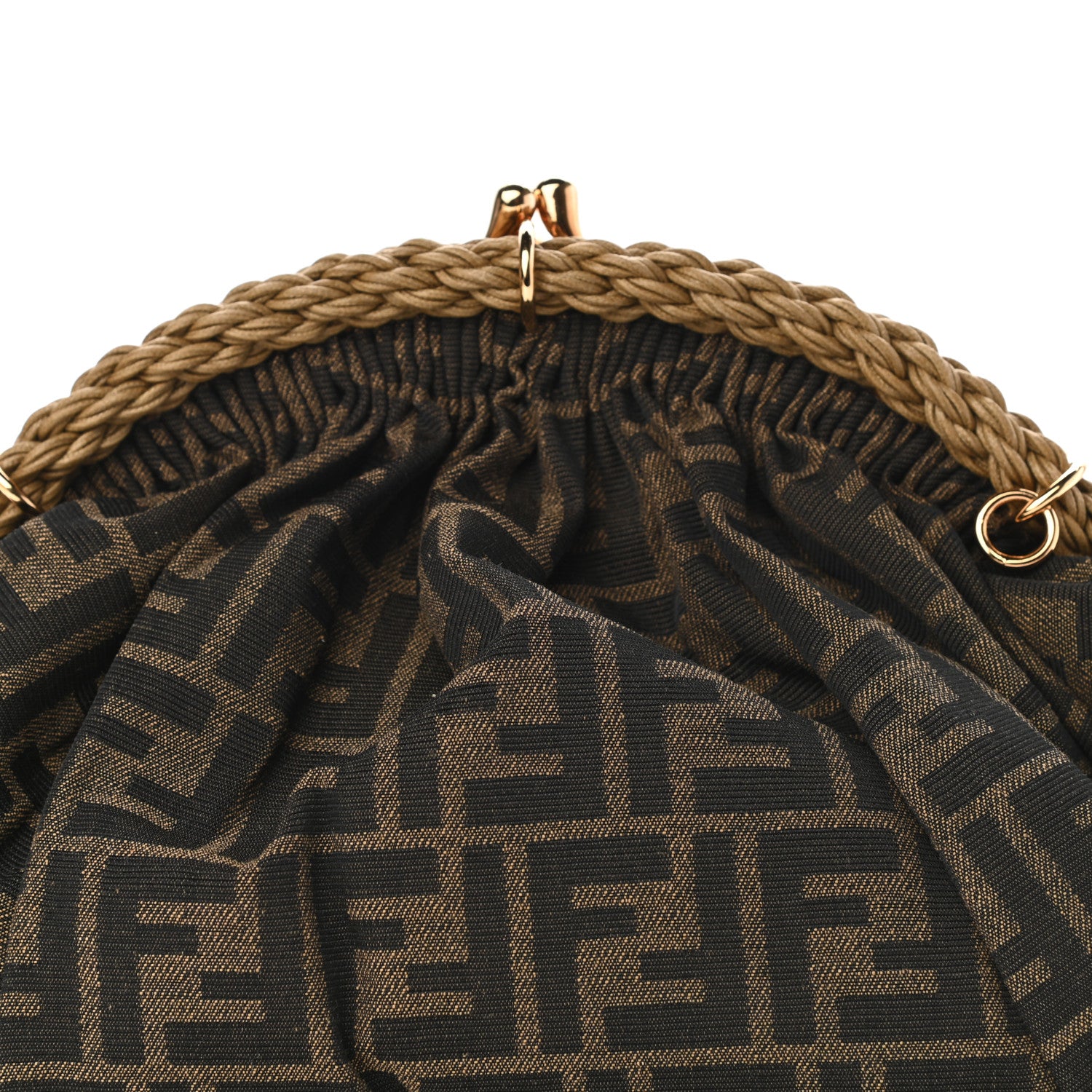 Fendi Fabric Jacquard FF Braided Shell Clutch Tobacco 14 of 18
