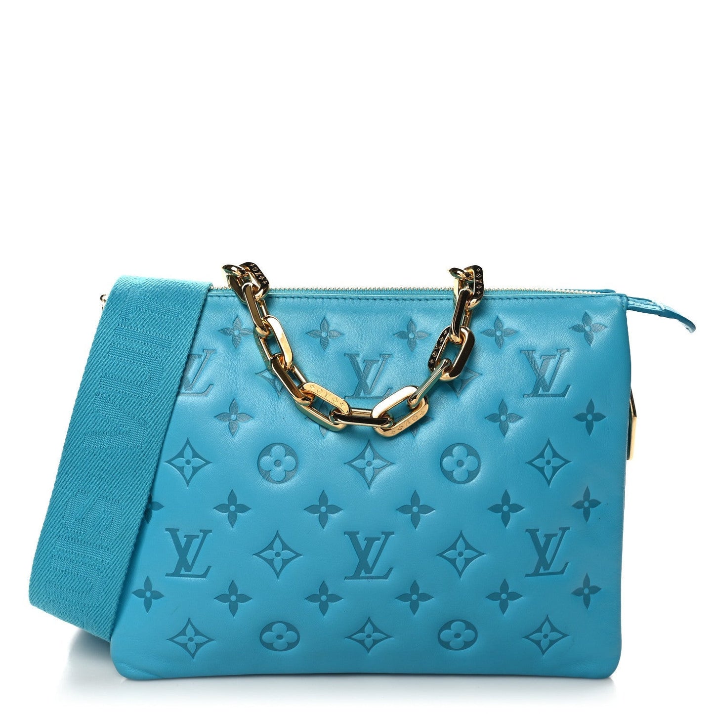 Lambskin Embossed Monogram Coussin PM Turquoise
