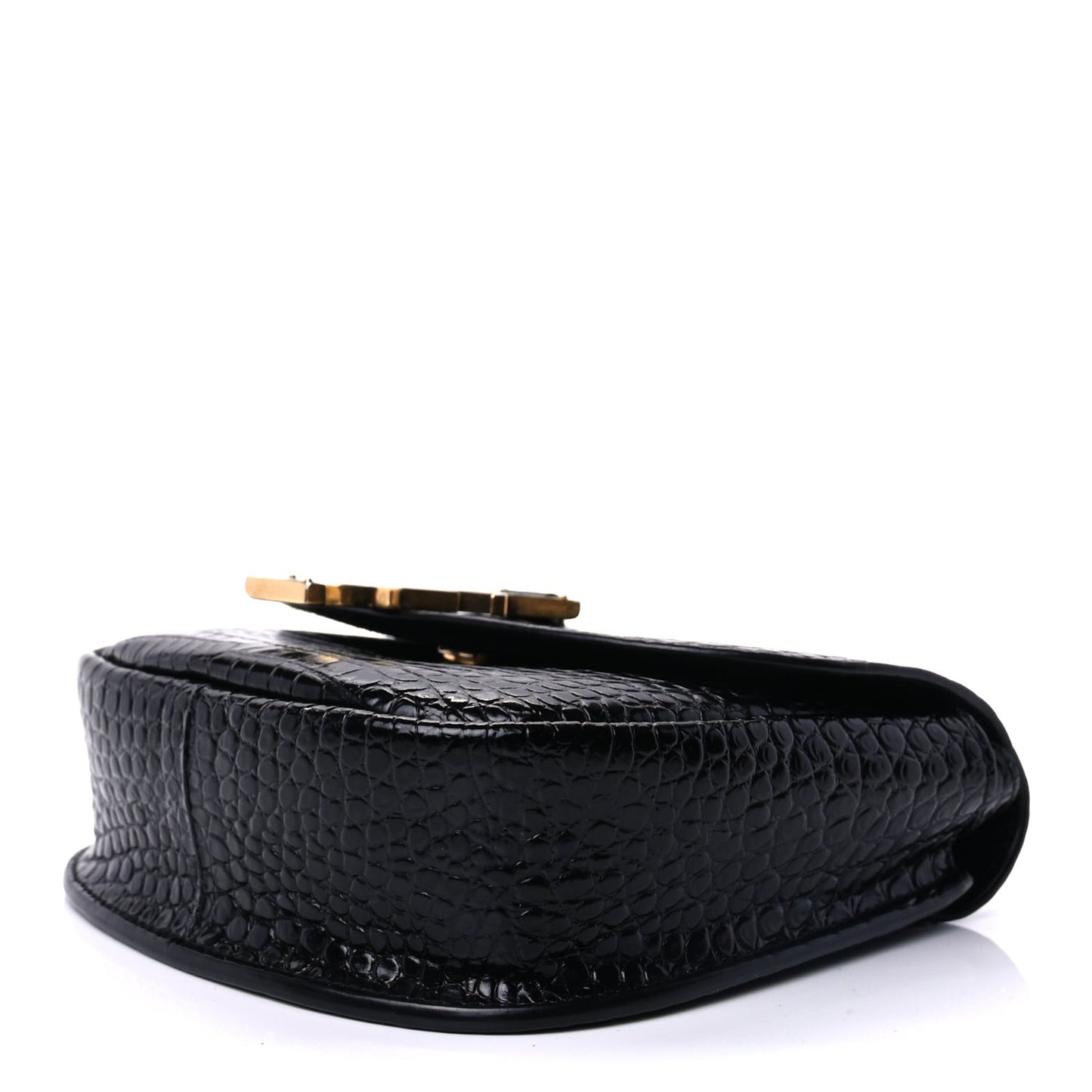 Crocodile Embossed Calfskin Small Kaia Satchel Black