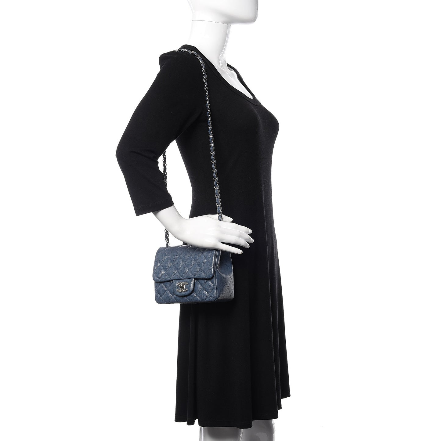 Caviar Quilted Mini Square Flap Dark Blue