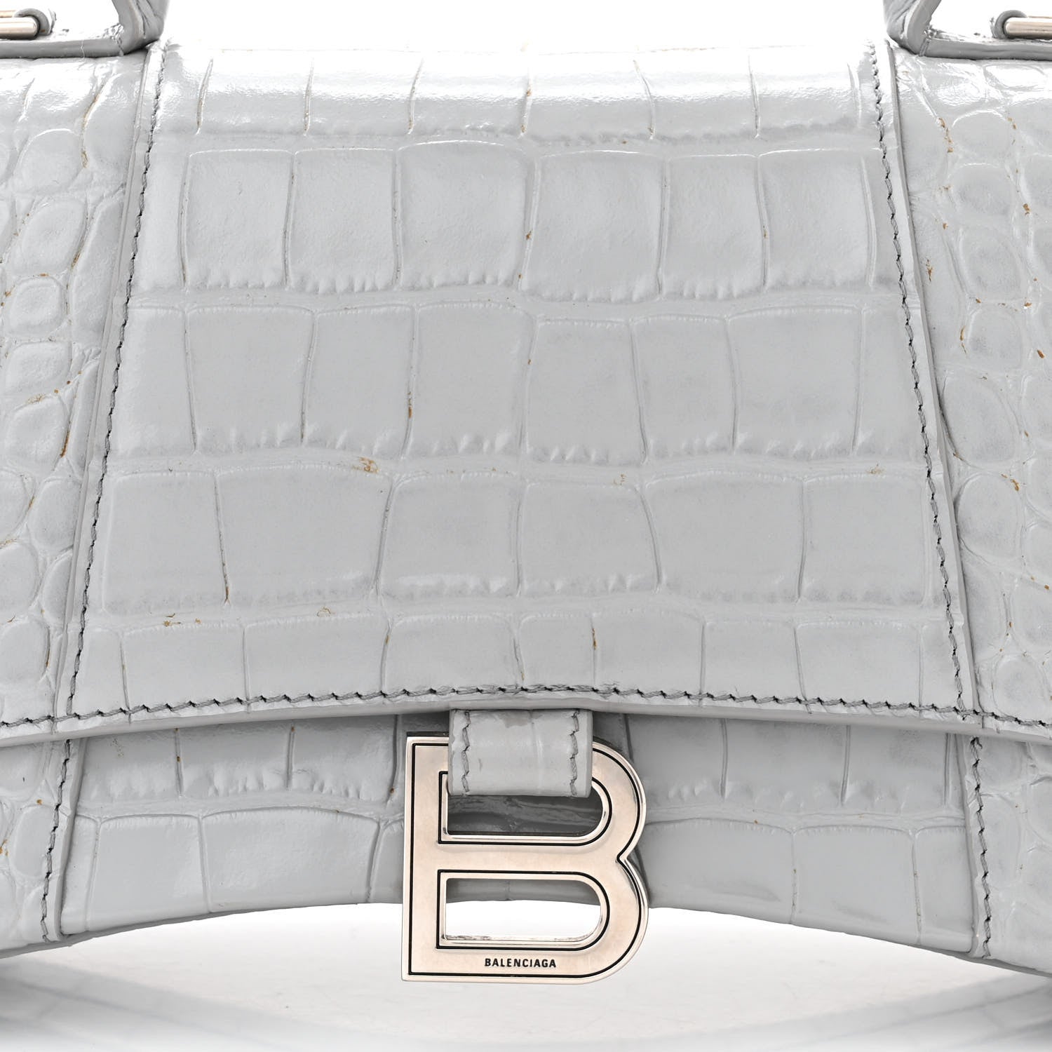 Balenciaga Shiny Calfskin Crocodile Embossed Small Hourglass Top Handle Bag Steel Grey 9 of 14