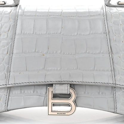 Balenciaga Shiny Calfskin Crocodile Embossed Small Hourglass Top Handle Bag Steel Grey 9 of 14
