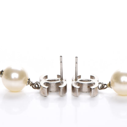 Chanel Crystal Pearl CC Drop Earrings Silver 3 of 5
