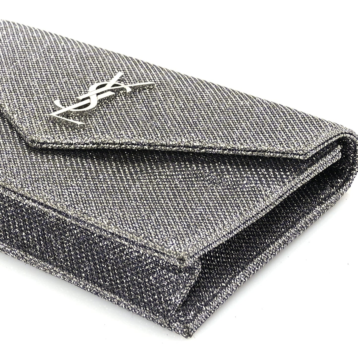 Metallic Fabric Monogram Envelope Chain Wallet  Anthracite
