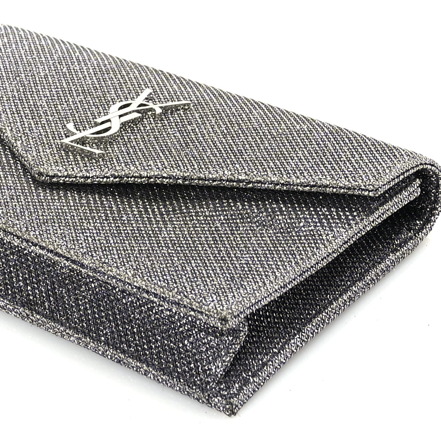 Saint Laurent Metallic Fabric Monogram Envelope Chain Wallet  Anthracite 8 of 8