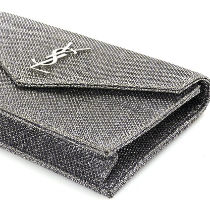 Saint Laurent Metallic Fabric Monogram Envelope Chain Wallet  Anthracite 8 of 8