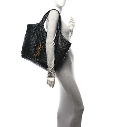 Saint Laurent Lambskin Quilted Maxi Icare Shopping Tote Black 2 of 7