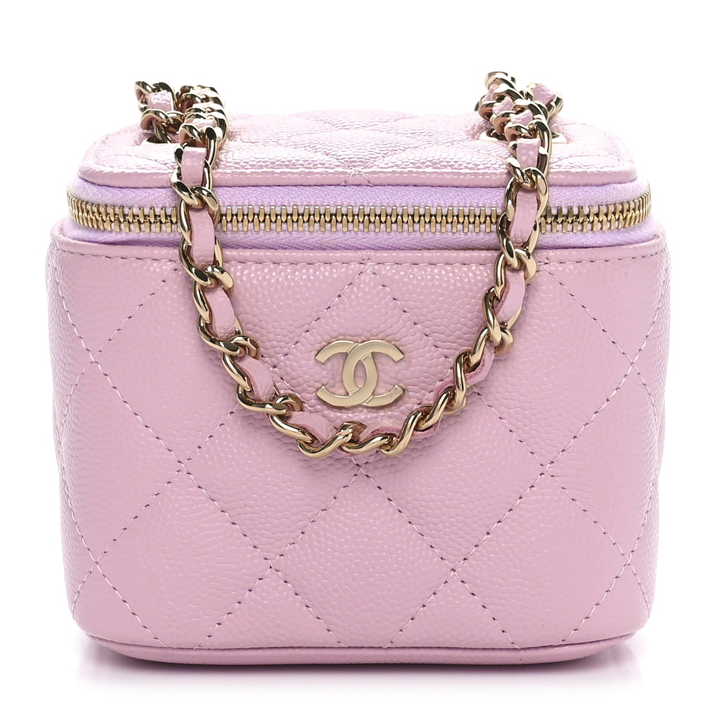 Caviar Quilted Mini Vanity Case With Chain Light Pink
