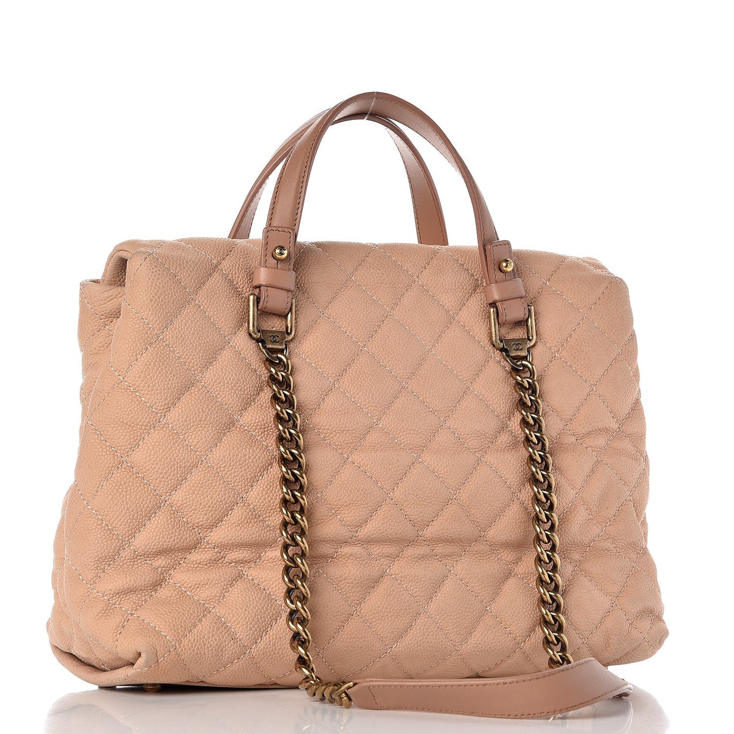 Iridescent Caviar Chic Quilt Tote Beige