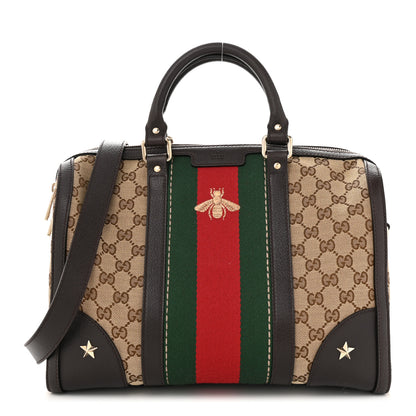 Gucci Monogram Vintage Web Medium Webby Bee Boston Dark Brown 1 of 12