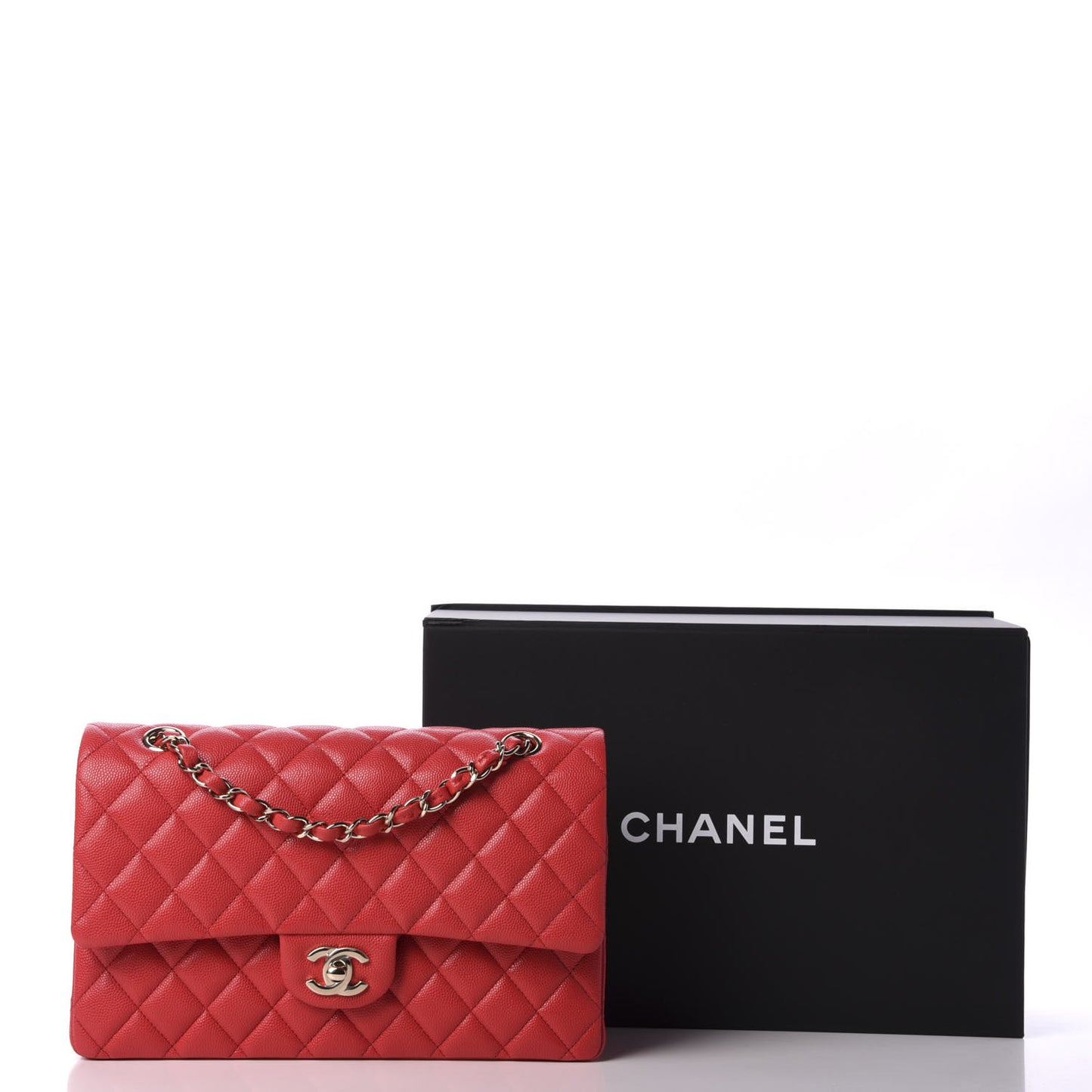 Caviar Quilted Medium Double Flap Red