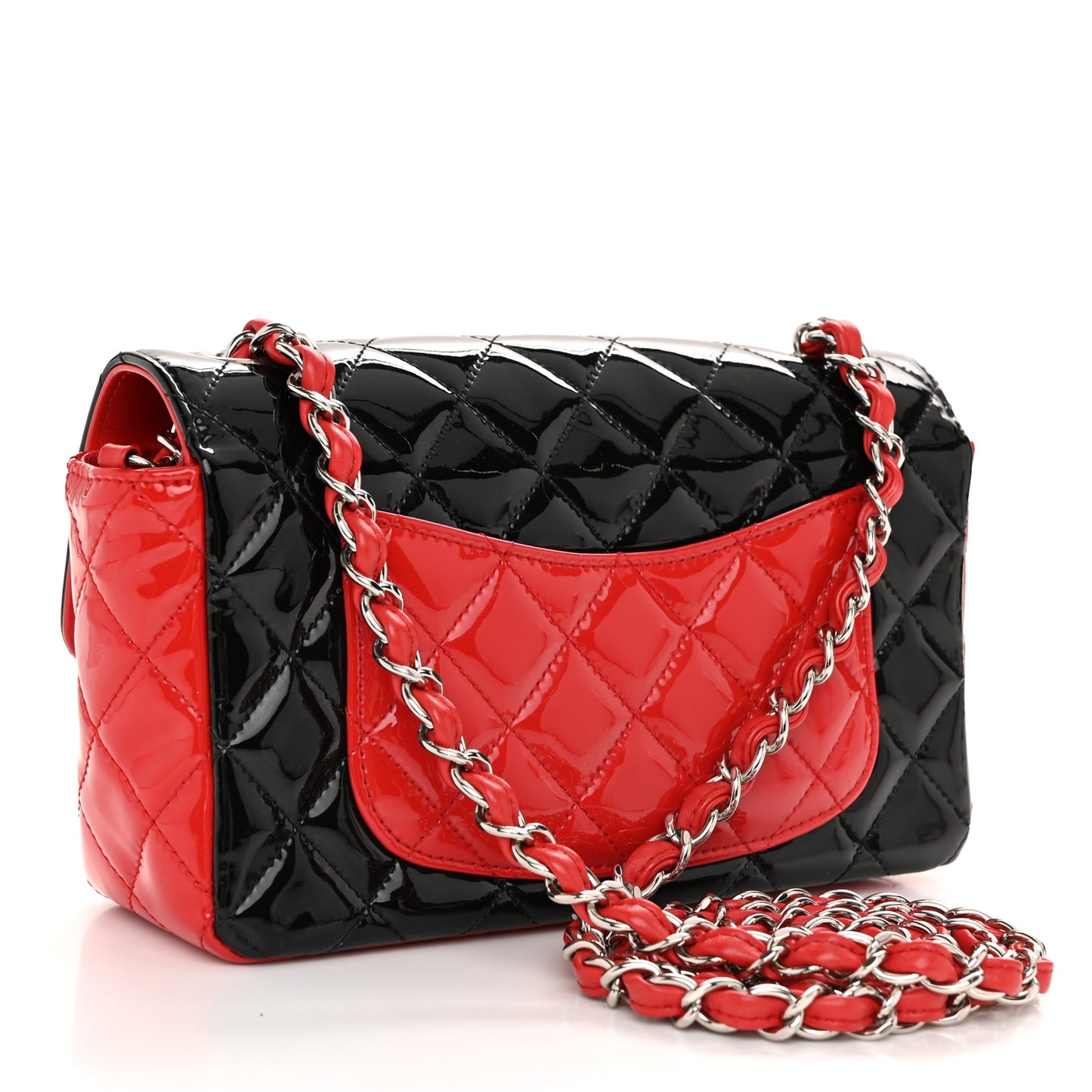 Patent Calfskin Quilted Bi-Color Mini Rectangular Flap Red Black