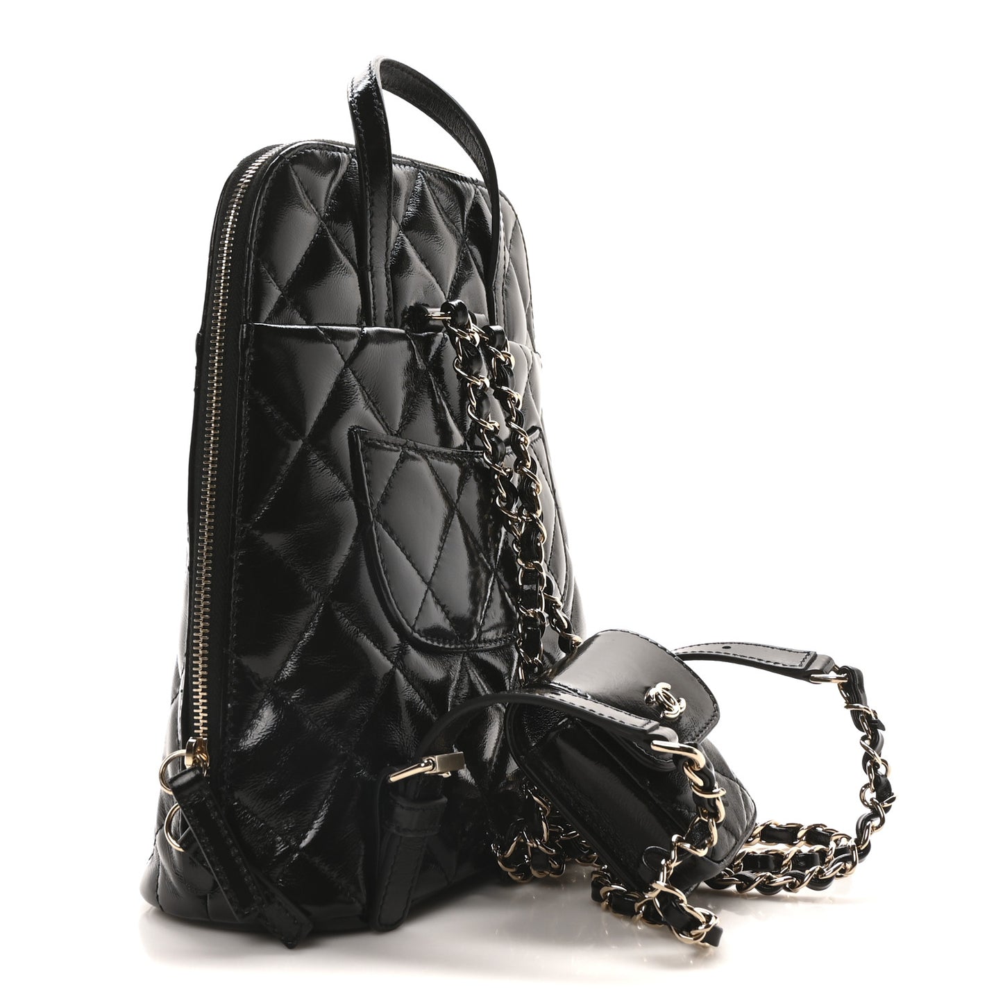 Shiny Calfskin My Pocket Backpack Black