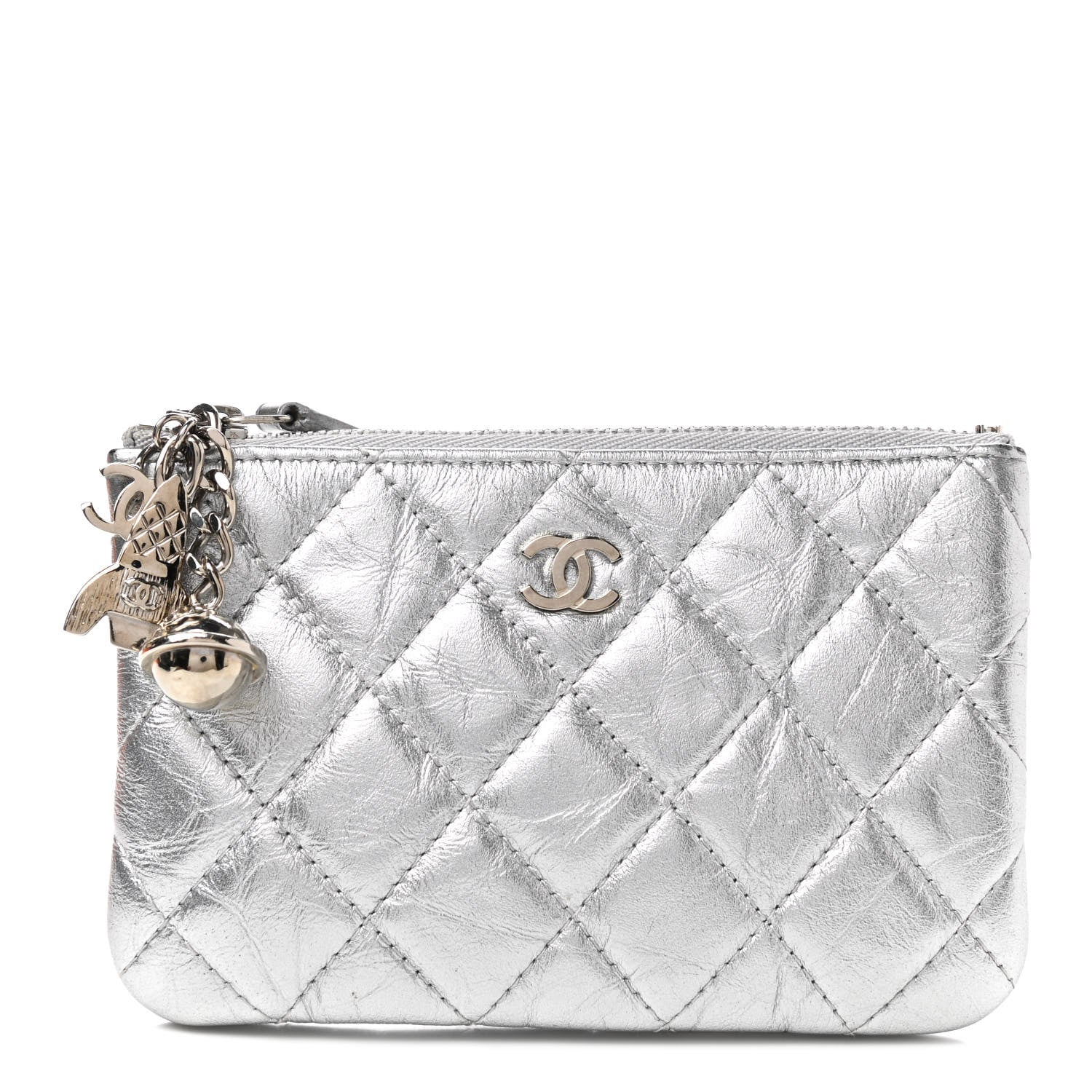 Chanel Metallic Lambskin Small Ground Control Cosmetic Case Silver 1 of 7
