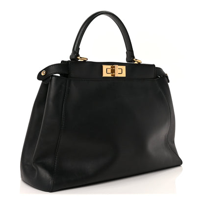Fendi Vitello Seta Shiny Nappa Medium Peekaboo Iconic Satchel Black 2 of 8