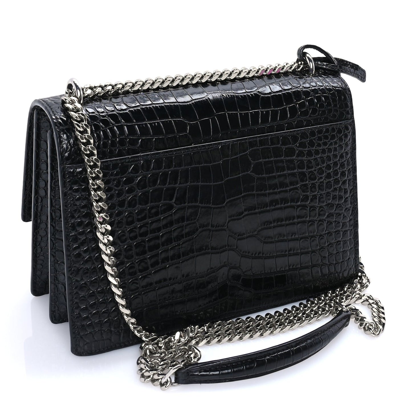 Calfskin Crocodile Embossed Medium Monogram Sunset Black