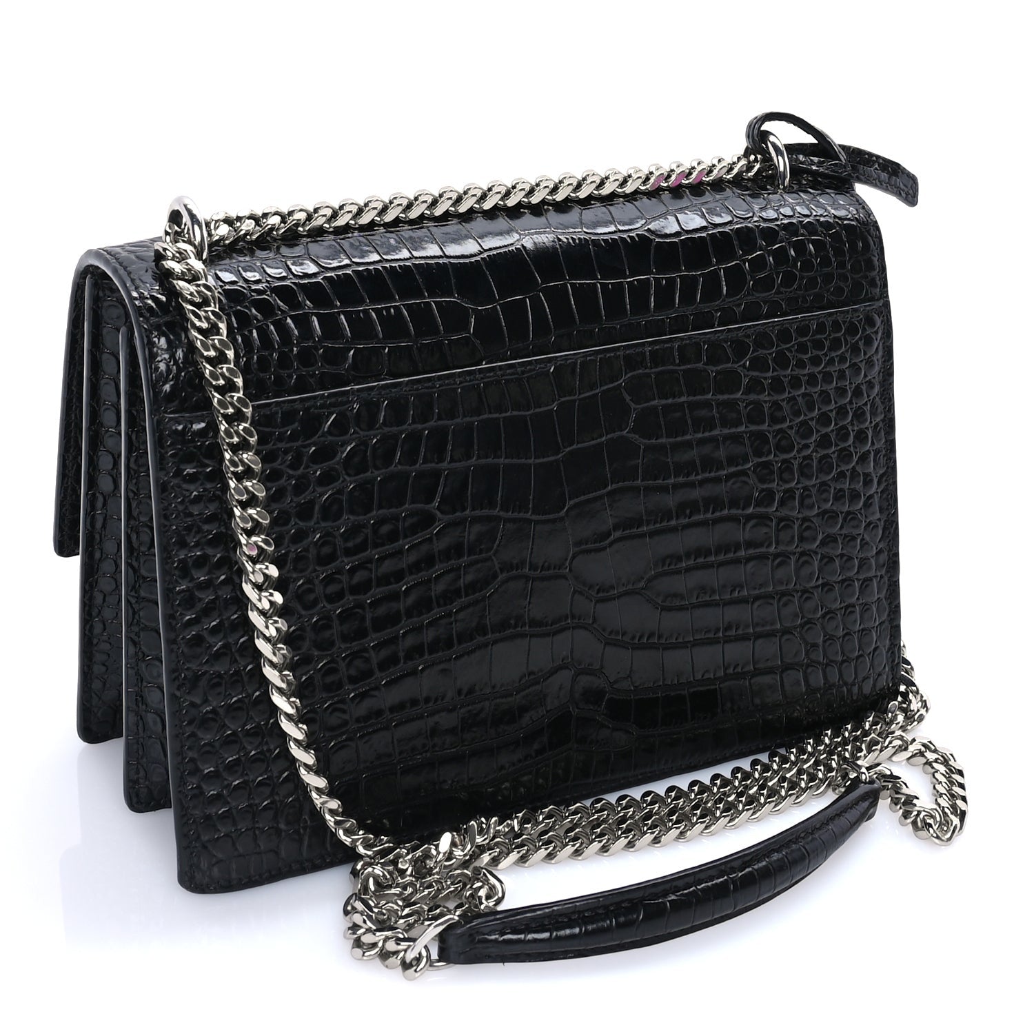 Saint Laurent Calfskin Crocodile Embossed Medium Monogram Sunset Black 2 of 7