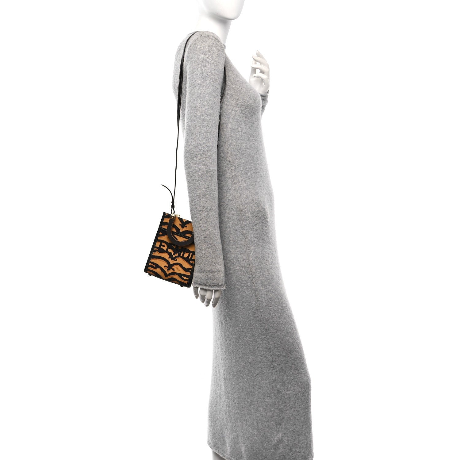 Fendi Canvas Vitello King Chinese New Year Tiger Embroidered Sunshine Shopper Tote Black Dark Yellow 2 of 7