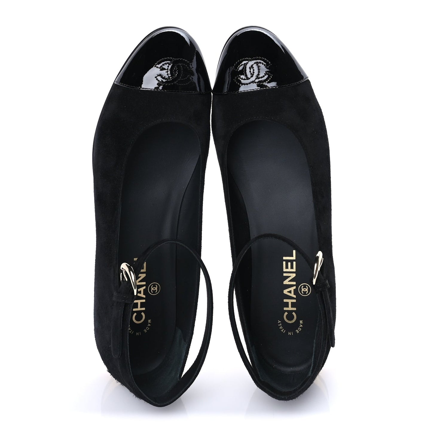 Suede Patent Cap Toe CC Mary Jane Flats 40.5  Black