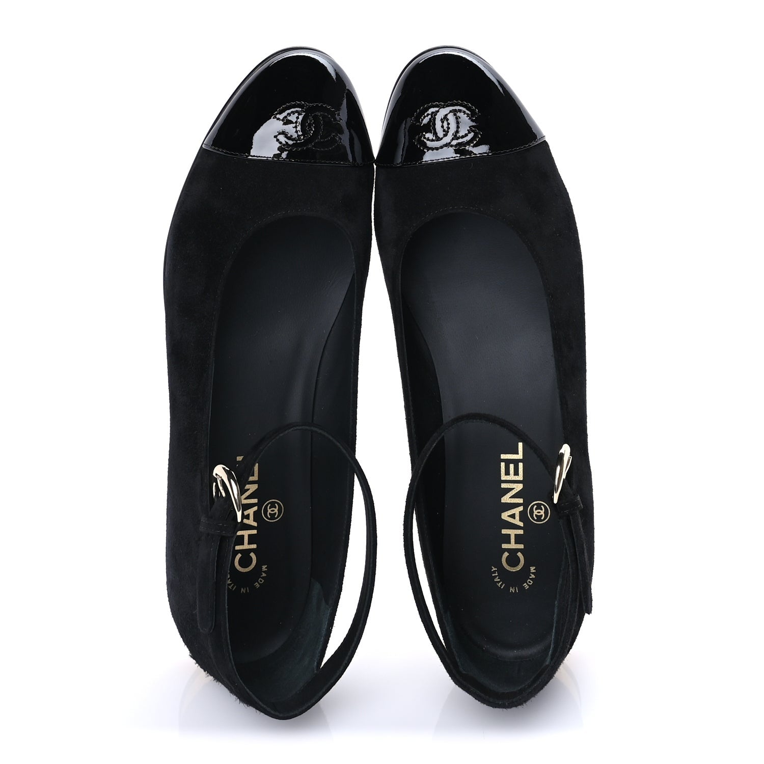 Chanel Suede Patent Cap Toe CC Mary Jane Flats 40.5  Black 5 of 7