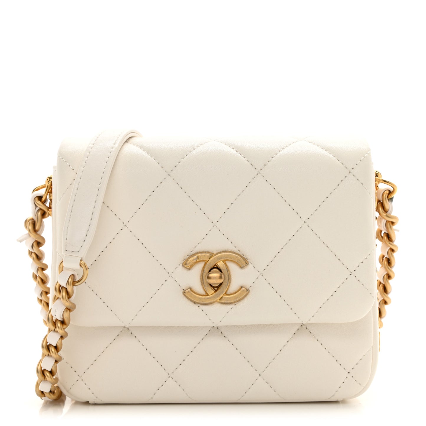 Lambskin Quilted Mini Side Note Flap White