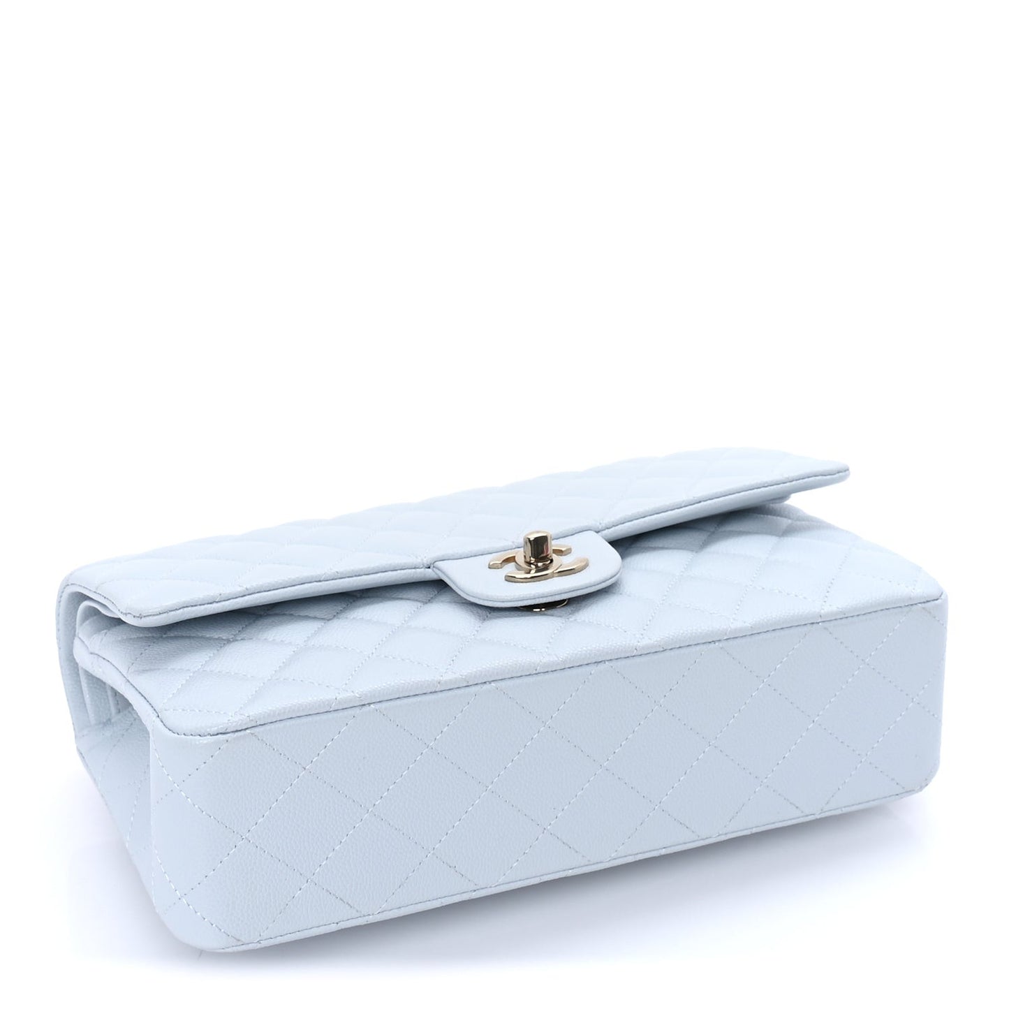 Caviar Quilted Medium Double Flap Light Blue