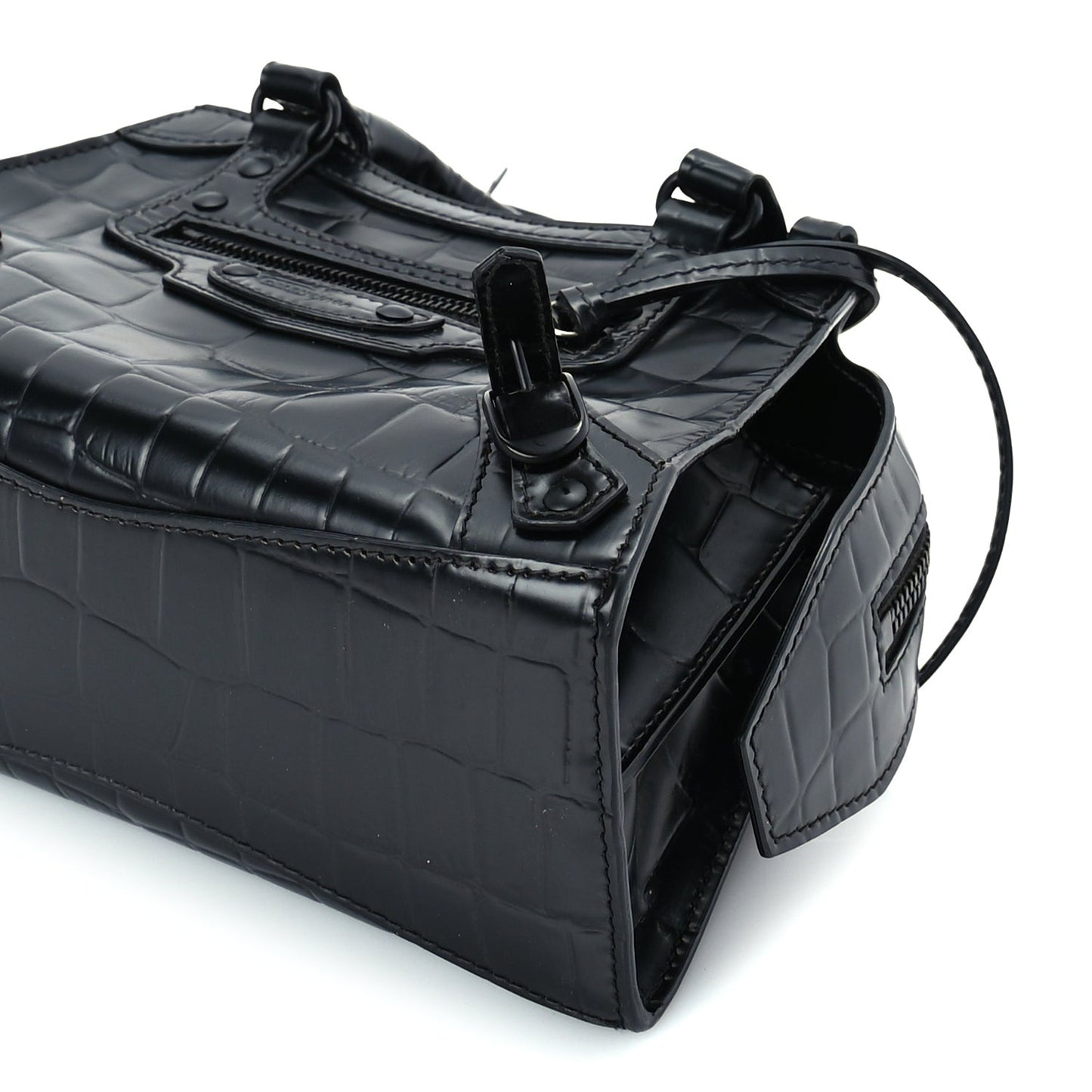 Semi Shiny Calfskin Crocodile Embossed Neo Classic Black Hardware Mini City Black