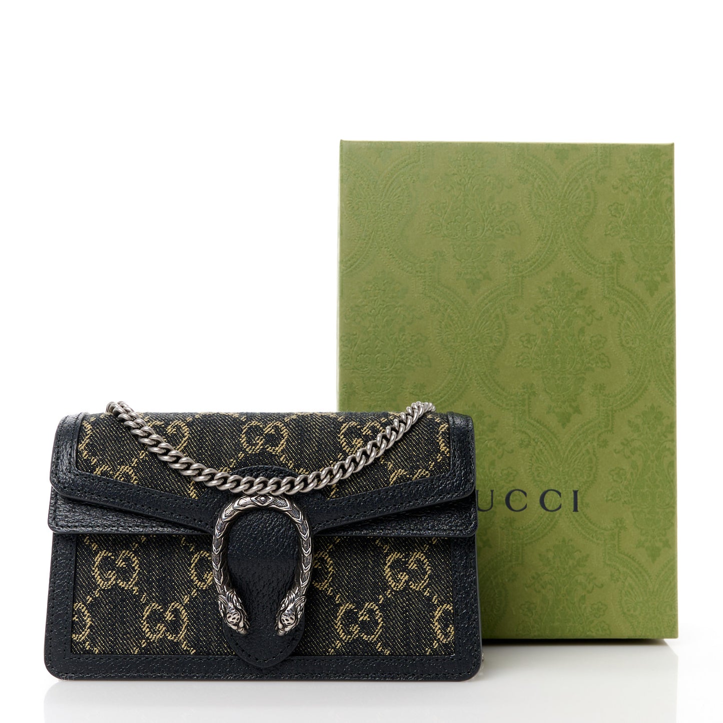 Jacquard Black Denim GG Monogram Super Mini Dionysus Shoulder Bag Black Ivory