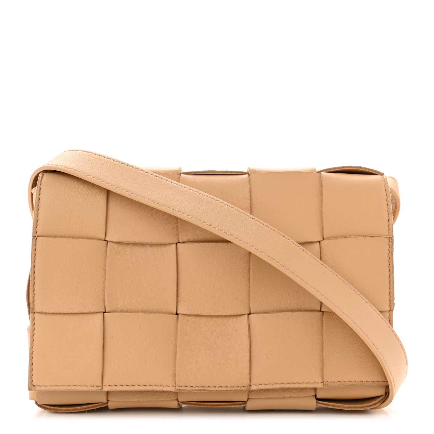 Lambskin Maxi Intrecciato Cassette Crossbody Bag Almond