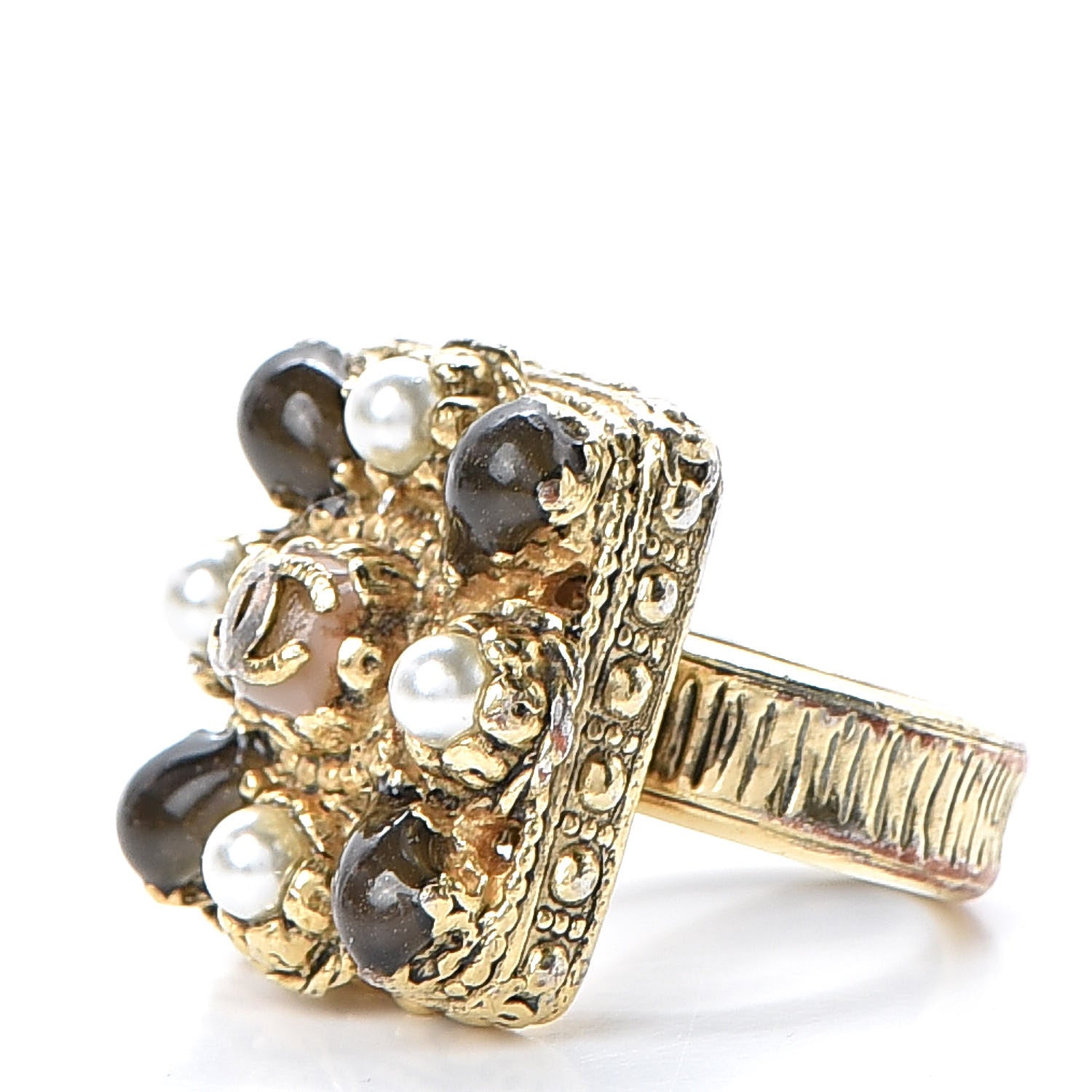 Chanel Gripoix Pearl CC Ring 5.5 Brown Gold 3 of 7