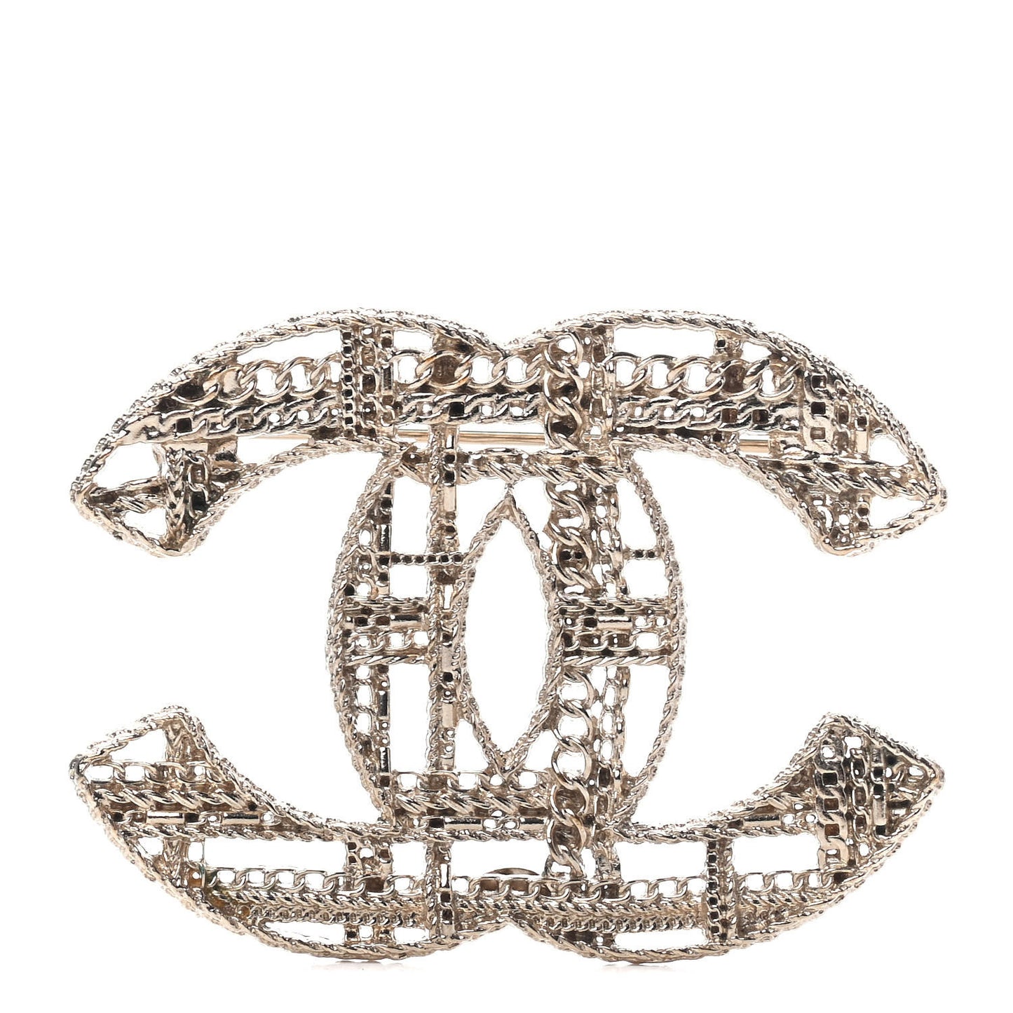 Chain CC Brooch Pin Light Gold